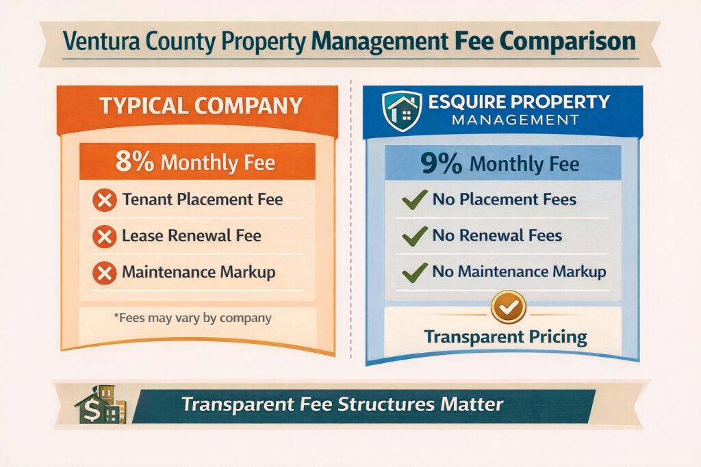 Ventura county property management fee comparison chart showing typical industry fees versus flat pricing