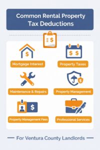 Common tax deductions for Ventura County rental property owners including mortgage interest property taxes maintenance and management fees.