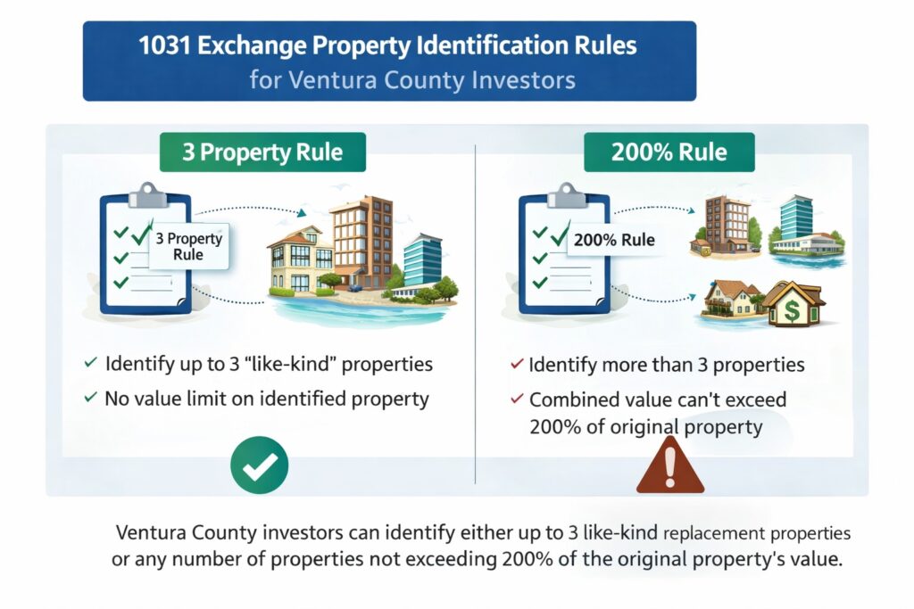 1031 exchange 3 property rule vs 200 percent rule explained for Ventura County real estate investors