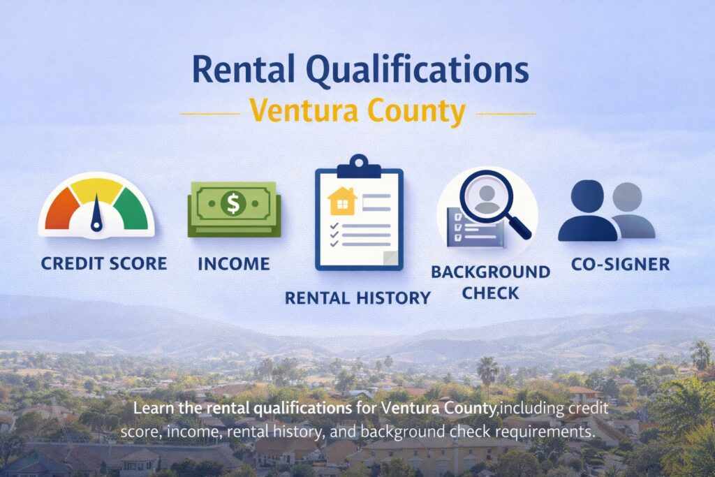 Rental qualifications in Ventura County showing credit score requirements, income requirements, rental history, and tenant screening criteria
